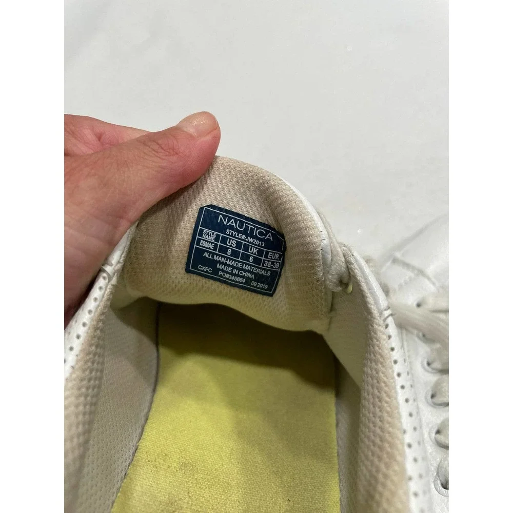 Nautica Women's Size 8 Esmae Low‎ Top Lace-Up Sneakers Faux Leather White/Lime